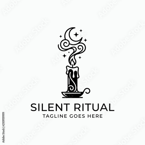 Esoteric candle and moon illustration. Great for wellness, meditation, or boutique scent brands.