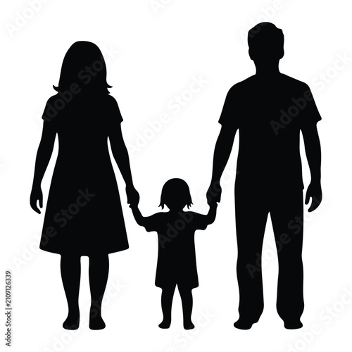 Silhouette of parents holding hands with a child family