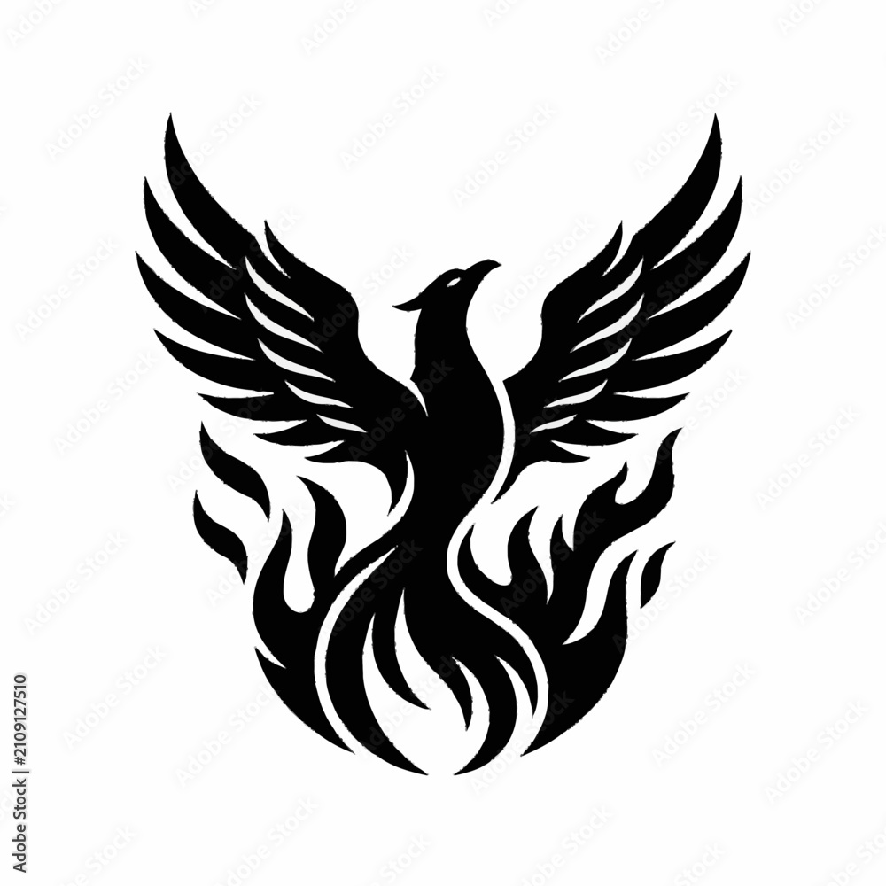 Fototapeta premium Phoenix Bird Rising From Flames Mythical Creature Silhouette.