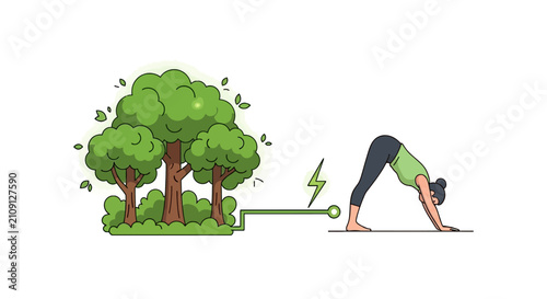 Person gaining natural energy from trees through yoga practice