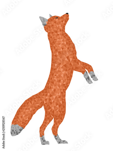 The ginger geometric fox on a white background.
