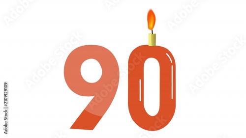 90th Anniversary Celebration. Anniversary Date Animation, Alpha Channel. Cartoon