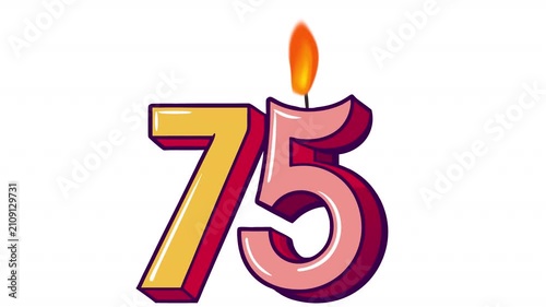 75th Anniversary Celebration. Anniversary Date Animation, Alpha Channel. Cartoon