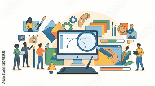 Creative team collaborates on digital design projects with tools