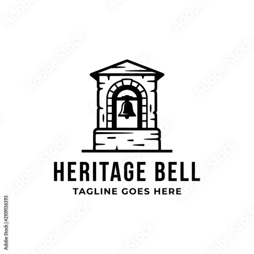 Traditional architecture emblem featuring a bell for community sites.