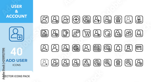 Ui ux basic icon pack 40 user account vector icons for interface design