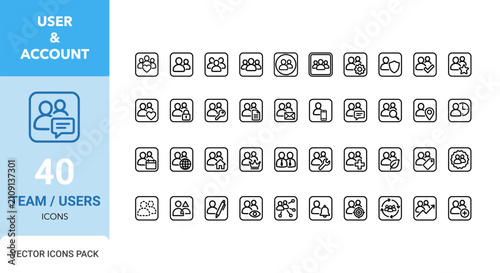 Ui ux basic icon pack 40 user account team icons for interface design