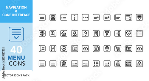 Ui ux basic icon pack 40 essential menu interface vector icons for design
