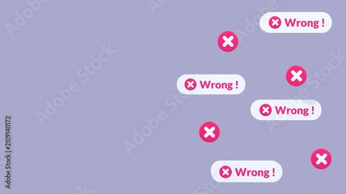 Animated wrong icons with copy space symbolizing incorrect action, failure, error, rejection, and problem solving. Ideal for warning alerts, failed actions, notifications, and user interface concepts.