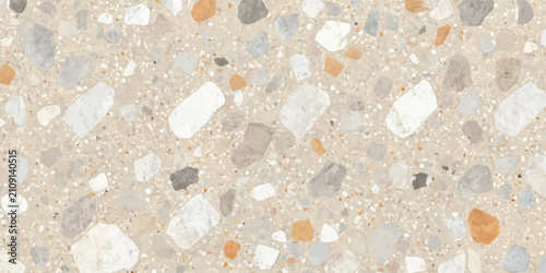 Light beige terrazzo pattern with earth toned stone fragments terrazzo aggregate construction interior material concrete background architecture abstract renovation composite speckled