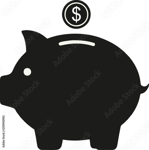 Piggy bank vector icon with coin, high quality personal savings and finance concept