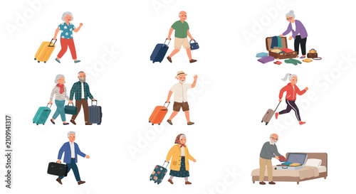 Canvas Print Seniors with luggage vector illustration on a white background