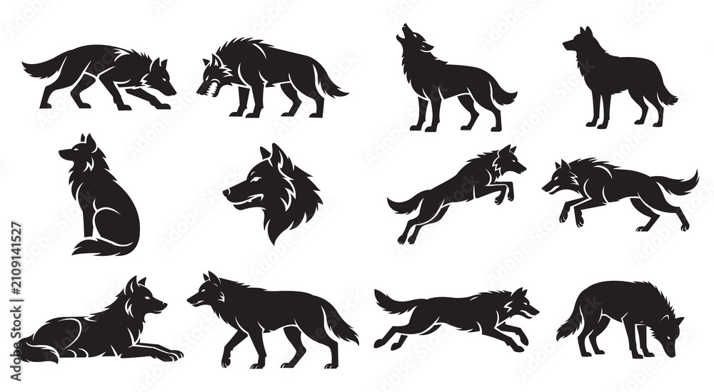 Fototapeta premium Wolf Silhouettes Vector Graphic Collection