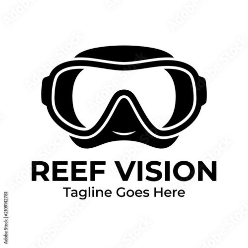 Bold black icon of snorkeling goggles representing marine exploration and water sports.