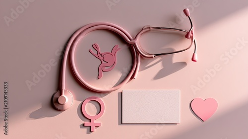 Pink Stethoscope and Female Symbol Representing Womens Health Awareness.