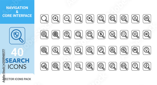 Ui ux basic icon pack 40 search navigation icons for interface design