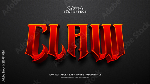 Editable claw 3d text effect, halloween 3d vector