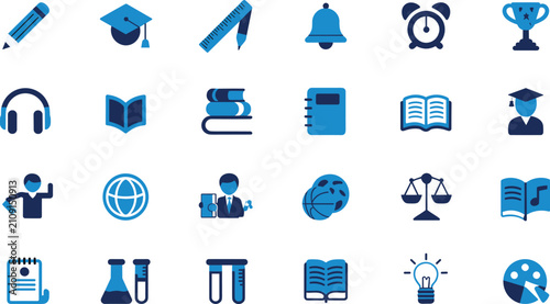 Obraz na płótnie Comprehensive school education and university science flat icons set featuring b