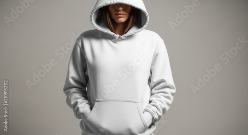Woman in White Hoodie, Mockup, Fashion, Casual Outfit