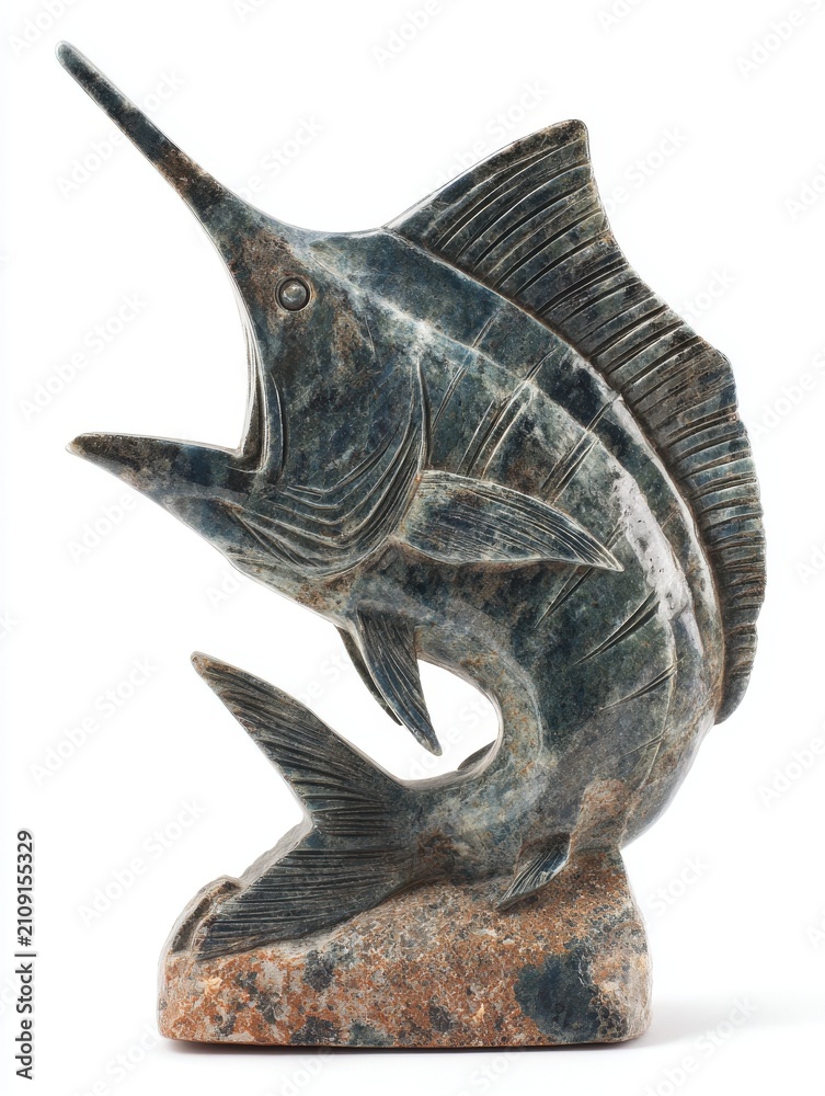 Fototapeta premium Decorative Blue Marlin Statue Isolated On A Plain White Background