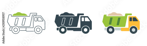 Garbage truck line icon set, waste lorry symbol, transportation and auto, refuse collection vehicle, recycling service, linear vector
