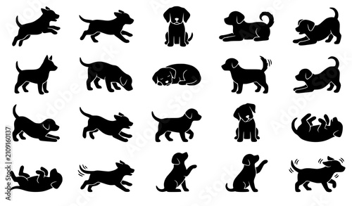Bild auf Leinwand Minimal Puppy Silhouette Dog Vector Icon Set