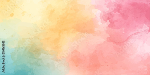Fotografía Pastel Watercolor Splash A soft blend of pastel watercolor hues in yellow, orange, pink, and teal creates an ethereal and dreamy abstract background, evoking a sense of calm and creativity