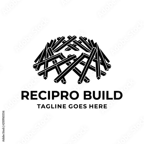 Interlocking wooden beam structure symbol for construction and architecture.