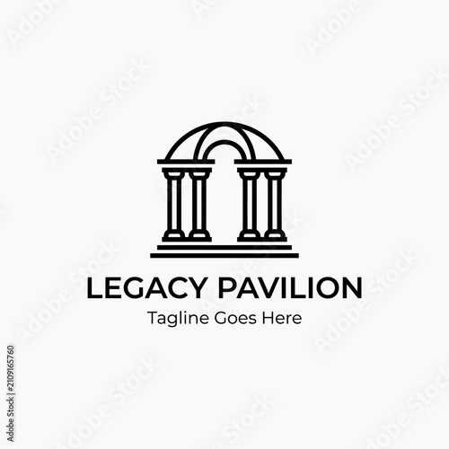 Clean line art of historical pillars and archway representing heritage, architecture, or law.