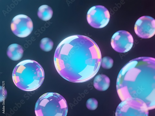 Neon Holographic 3D Bubble Background with Iridescent Floating Orbs