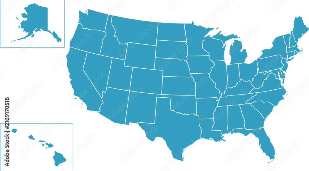 Obraz premium Blue USA map with state borders, United States vector map, flat geography icon