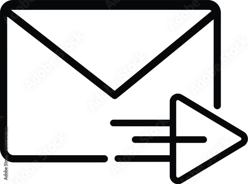 Slika na platnu Minimalist email send icon, black line envelope vector, outgoing mail symbol