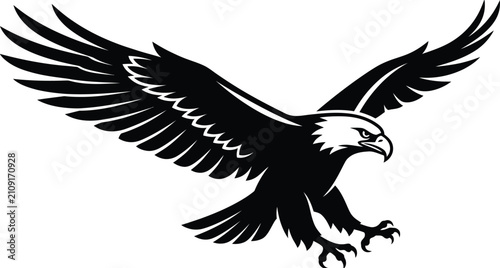 Foto Majestic bald eagle vector, soaring bird of prey, black and white mascot logo