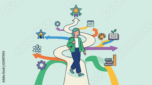 Student Navigating Career and Education Paths Concept