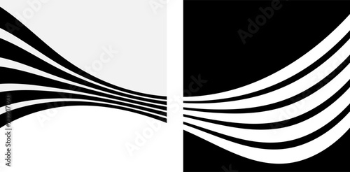 Black and white perspective lines wave stripes with 3d dimensional effect