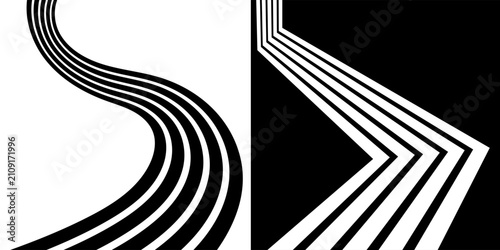 Black and white perspective lines wave stripes with 3d dimensional effect