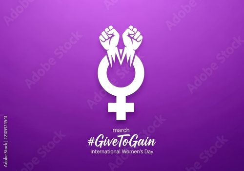 International womens day graphic with female symbol and raised fists