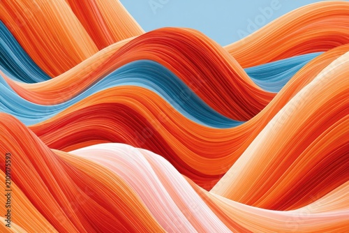 Vibrant abstract waves of flowing orange and blue strokes with textured layered motion and depth