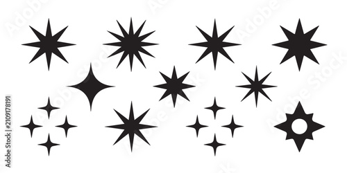 Photos Decorative sparkle elements collection including starburst and twinkling star silhouette shapes