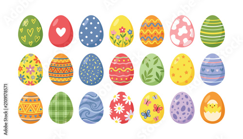 Fotografía Colorful Easter eggs set cartoon vector illustration of painted spring holiday d