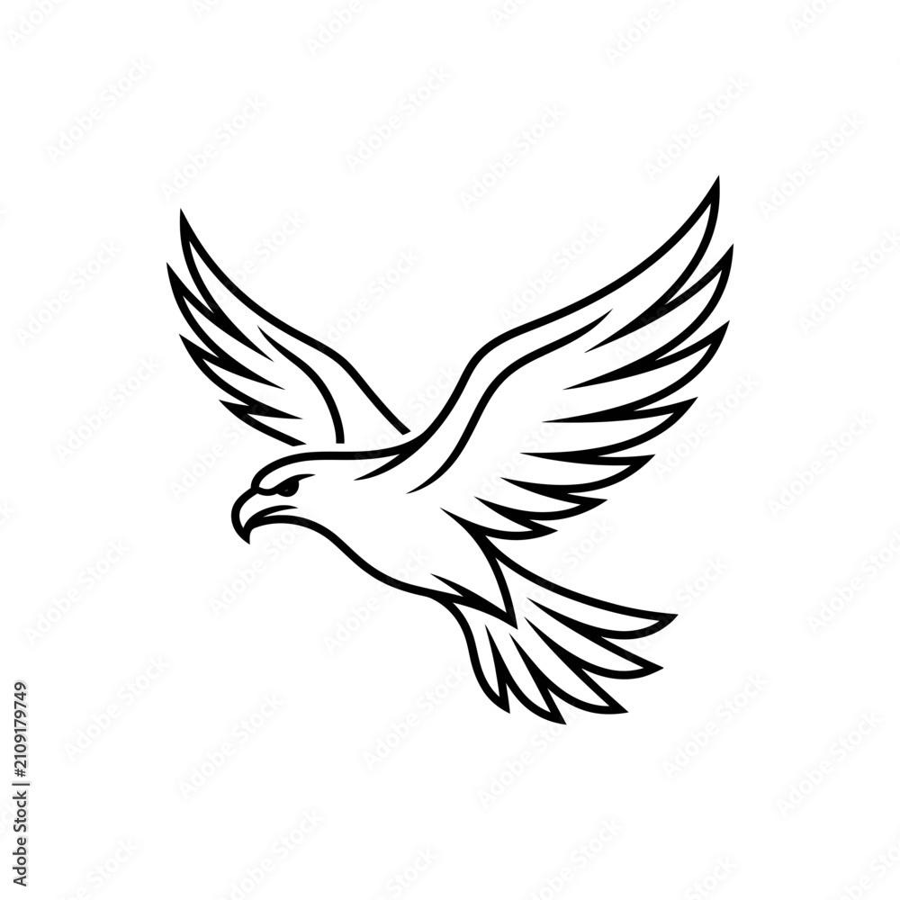 Obraz premium Majestic Flying Eagle Mascot Line Art Vector Illustration for Branding
