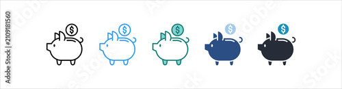 Piggy Bank Icon Set Multiple Style Collection