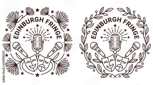Fotografie Edinburgh fringe festival logos set with microphones, theater masks and decorative elements