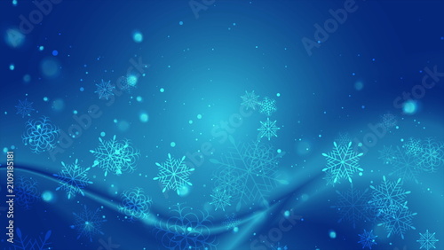 Bright blue abstract Christmas winter background with snowflakes