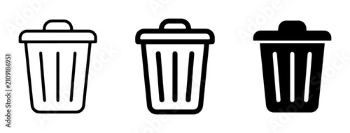 Fotografía Trash Can Icons Set, Delete Symbol Vector Graphics, Waste Bin Collection for Dig
