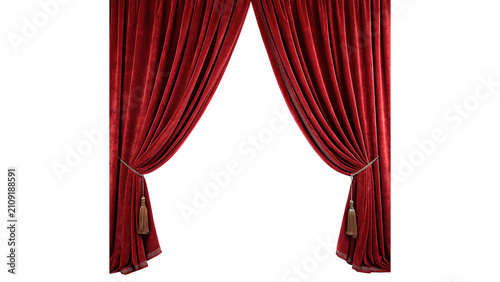 Obraz na plátně Elegant dark red burgundy luxury velvet stage curtains isolated on transparent b