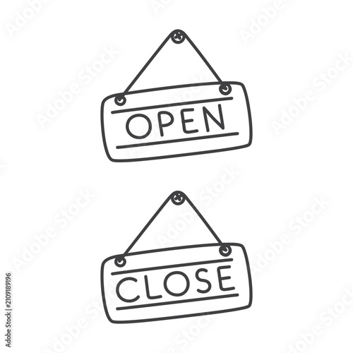 Outline hanging sign board open and close icon.