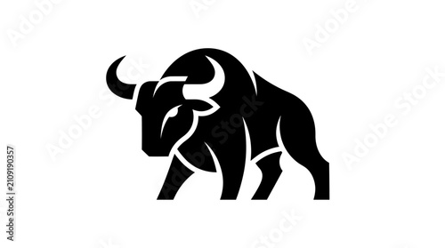 Cuadro en lienzo Powerful Black Bull Silhouette Standing Strong.