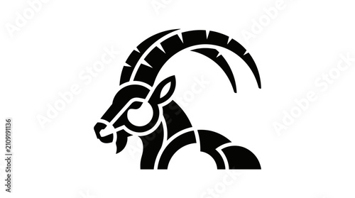 Принти на полотні Stylized Black Silhouette of a Goat Head with Large Horns.