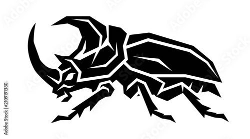 Konstfotografi Stylized Black Silhouette of a Rhinoceros Beetle Insect.